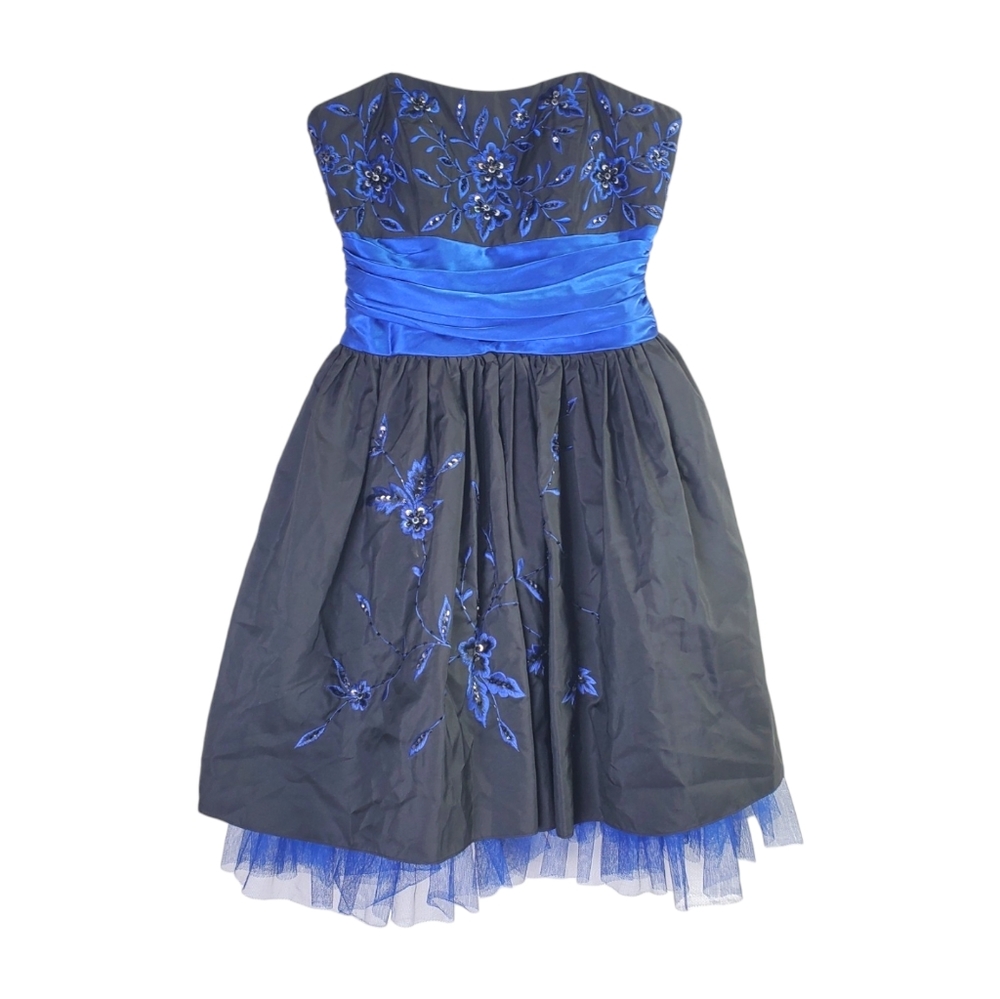 Y2K Morgan & Co. Black Blue Juniors Size 3/4 Strapless Party Prom Mini Dress